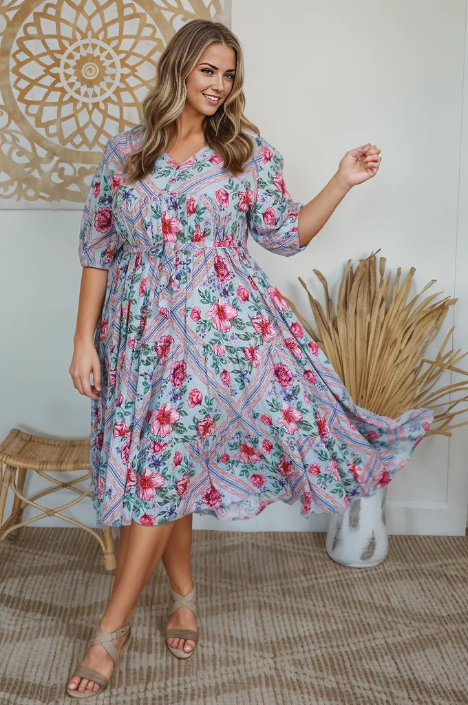 Boholane Rose Blue Curiosa Midi Dress.