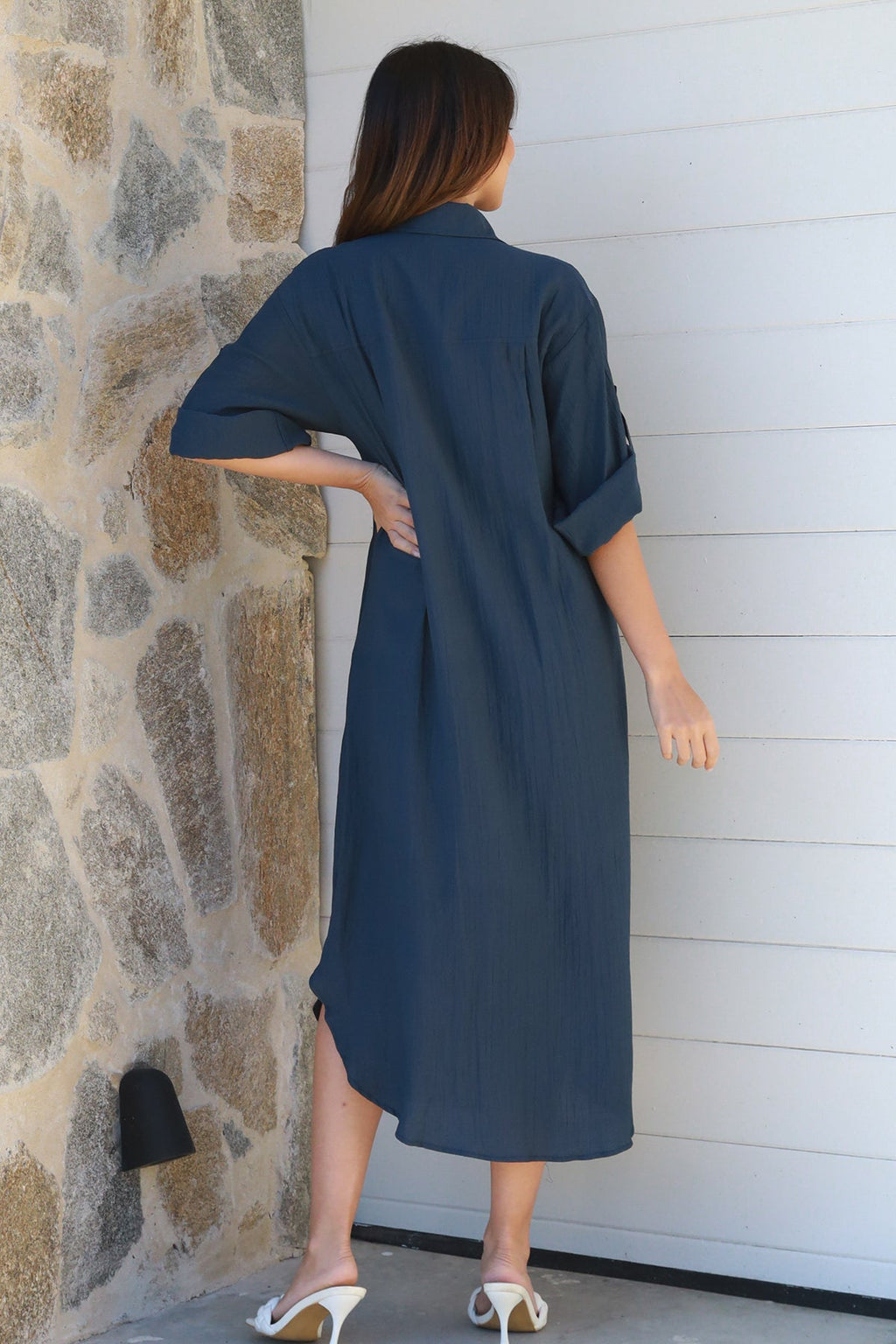 Alina Solid Navy Midi Dress