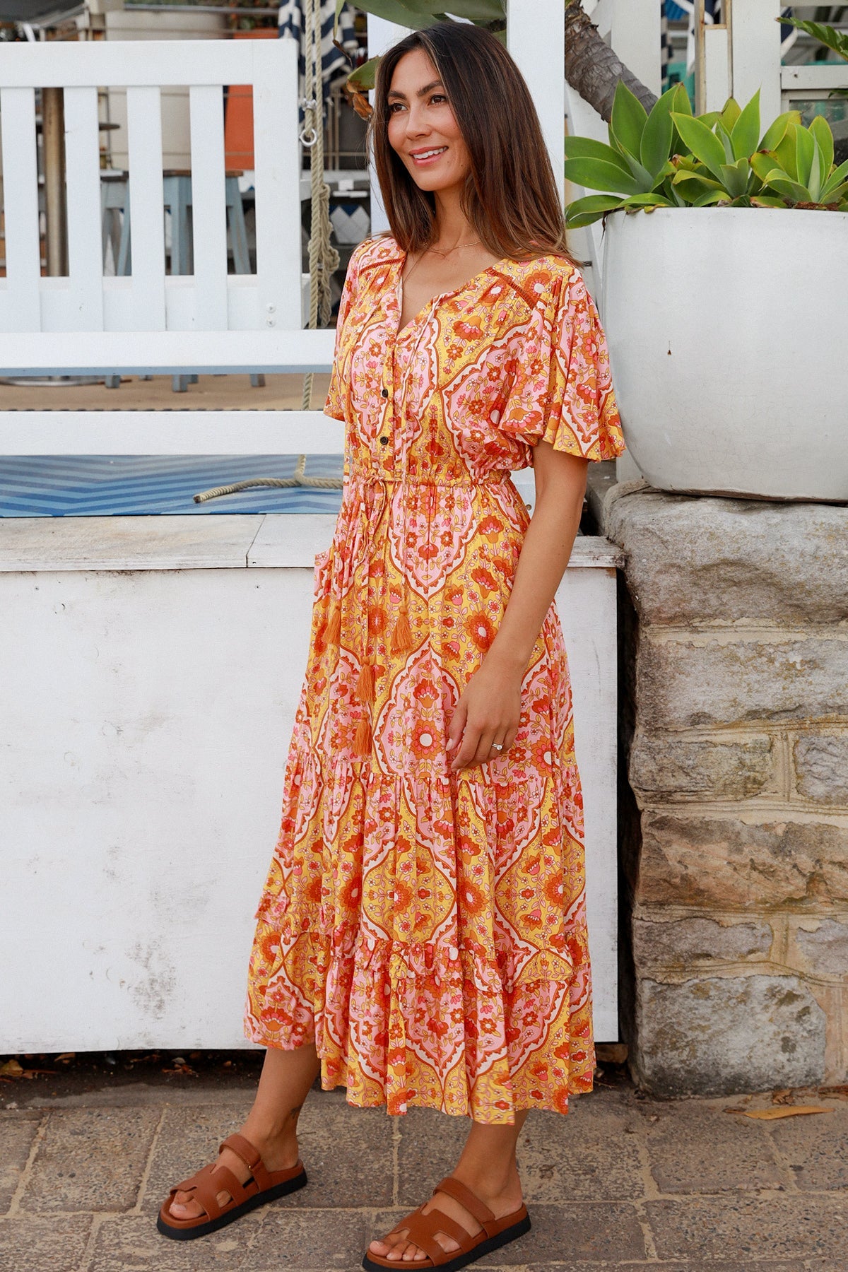 Luisa-Yellow Midi Dress