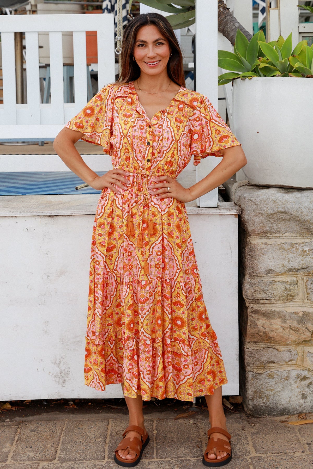 Luisa-Yellow Midi Dress