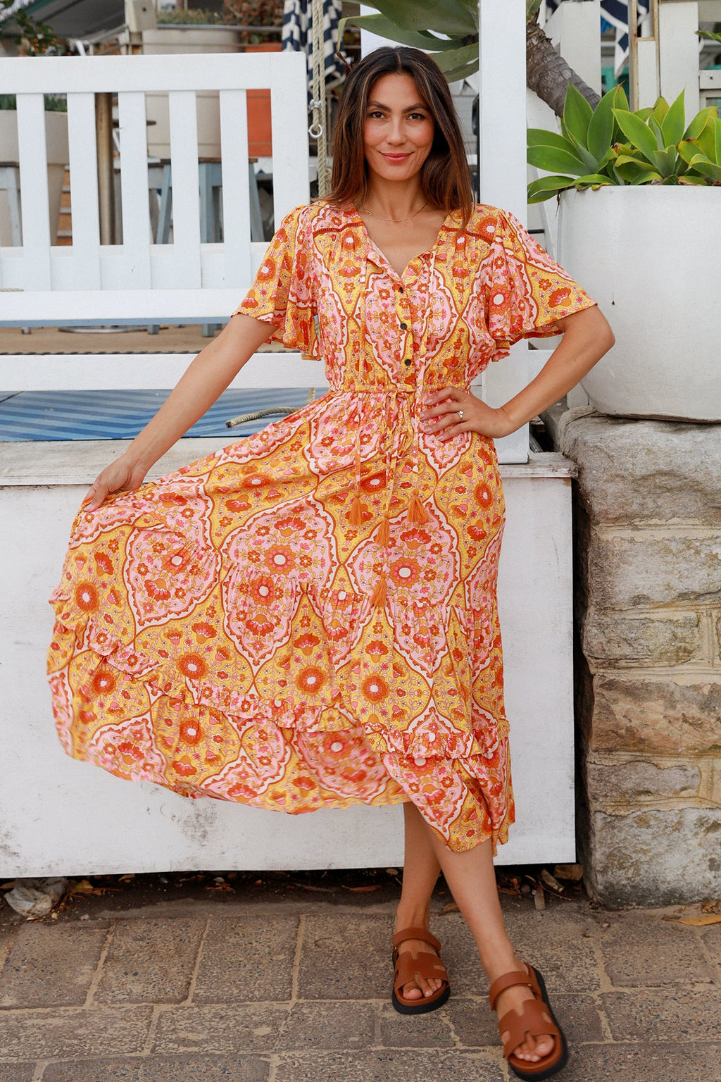 Luisa-Yellow Midi Dress