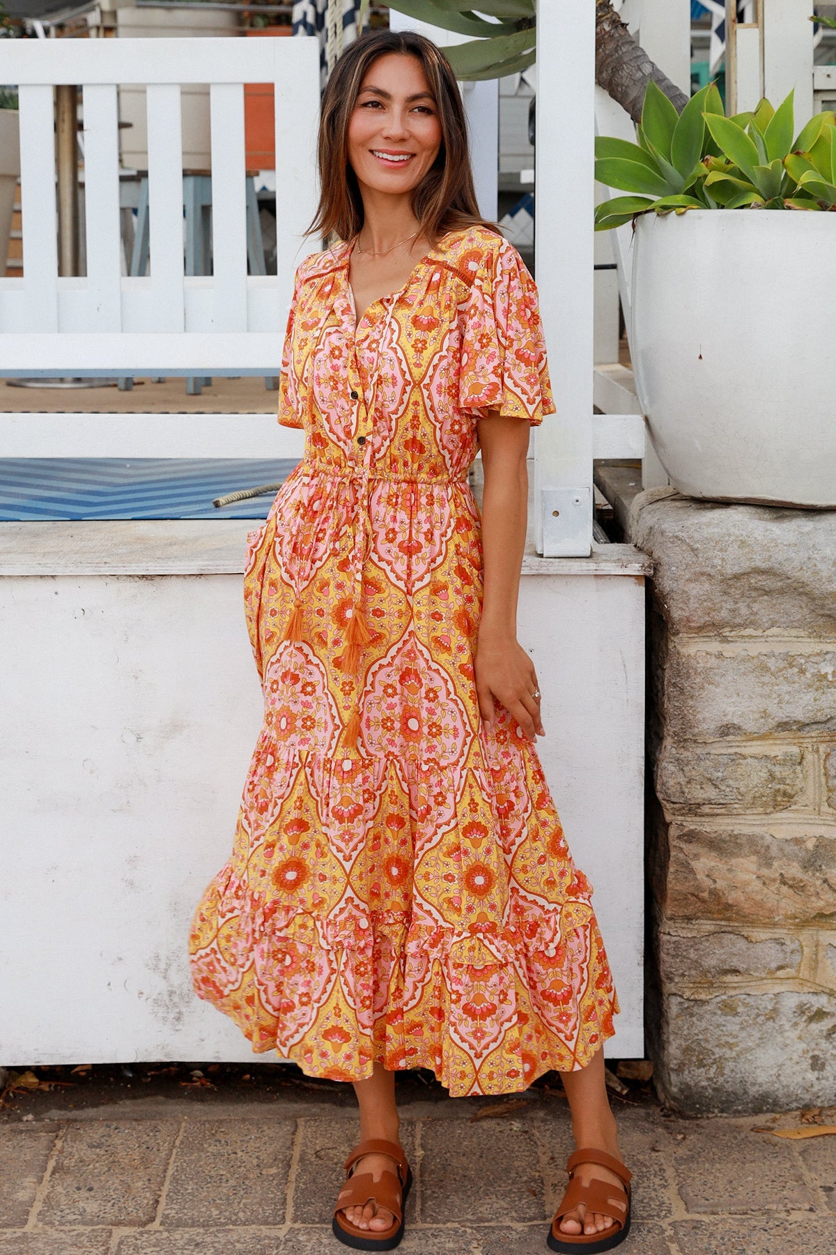 Luisa-Yellow Midi Dress