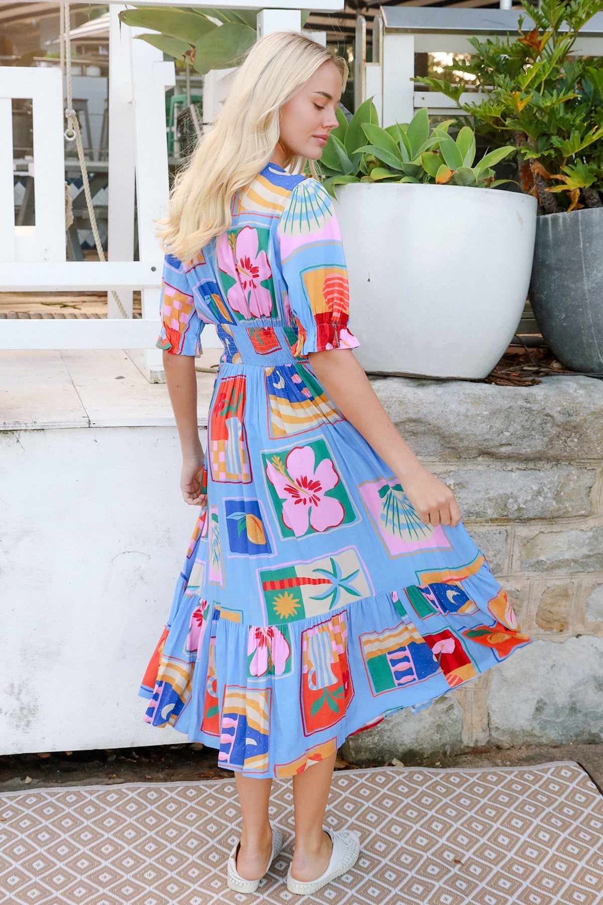 Beatrice Blue V-Neck Midi Dress